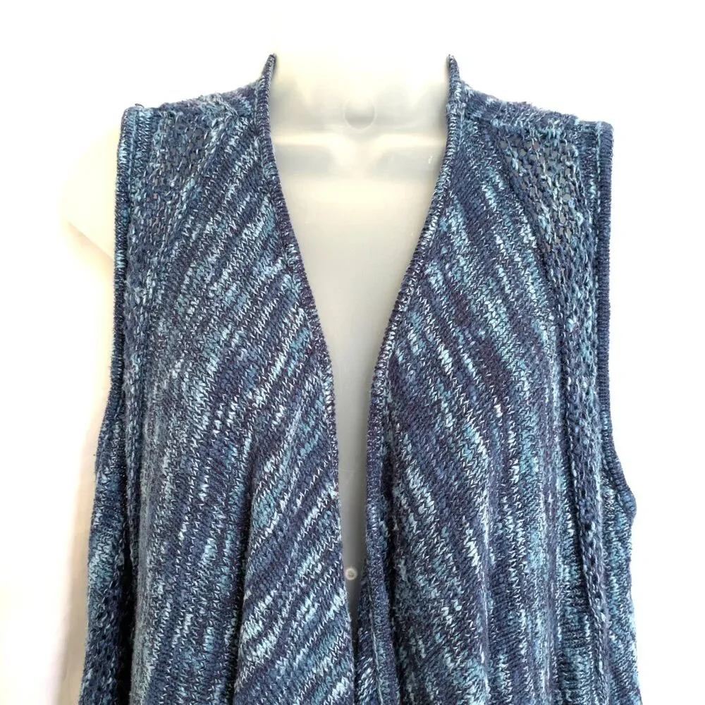 Cato C EST. 1946 Blue Marled Knit Sweater Vest Longline Open Front Cardigan L - Picture 2 of 13